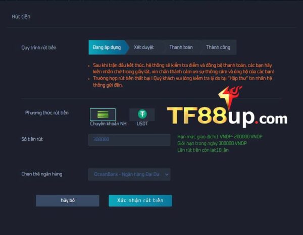 Quá trình rút tiền TF88 tiện lợi, nhanh chóng